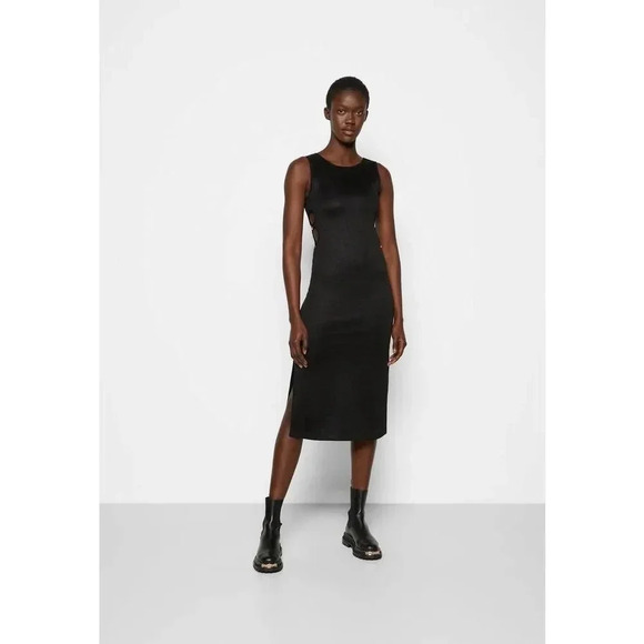 SANDRO Magda cut-out Satin Midi Black Dress NWT - Picture 1 of 11